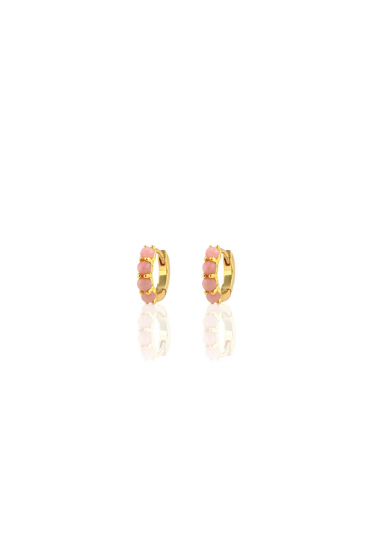 Pink Opal Huggie Hoop Earrings