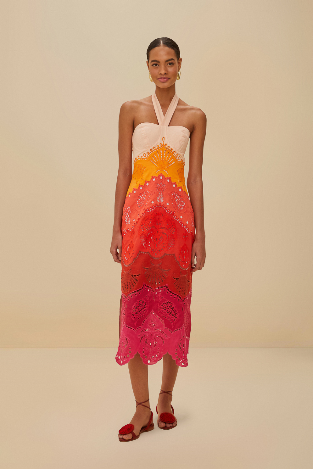 Summer Gradient Ombre Richelieu Midi Dress