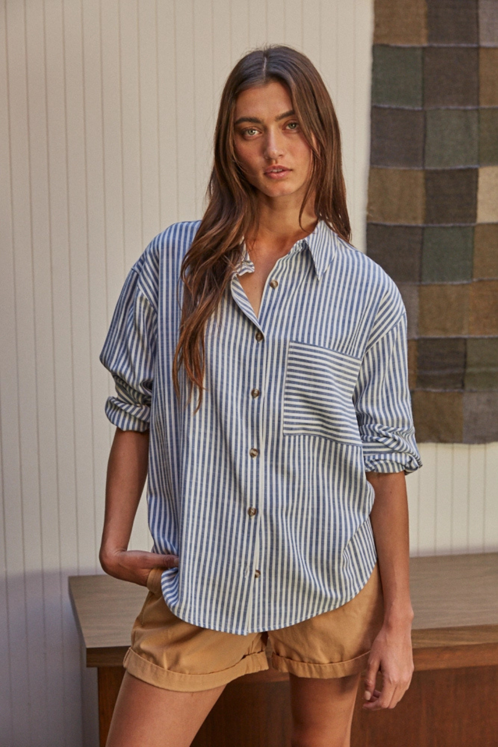 Striped Cotton Button Front Long Sleeve