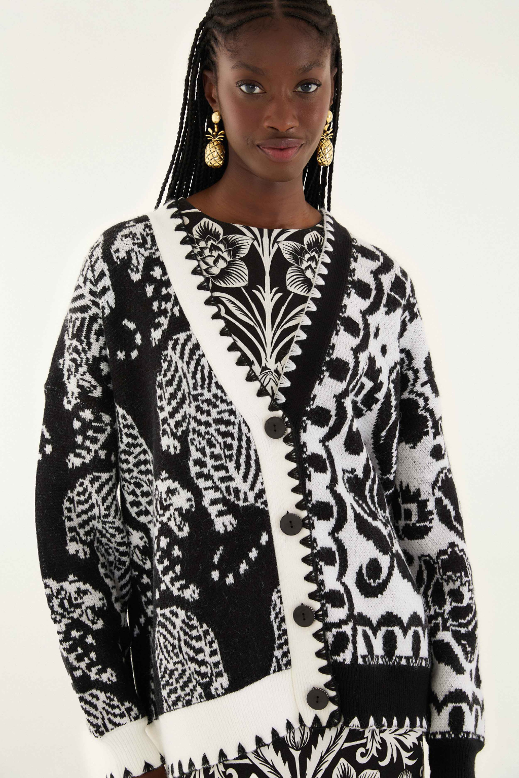 Striped Tigers Mixed Print Cardigan