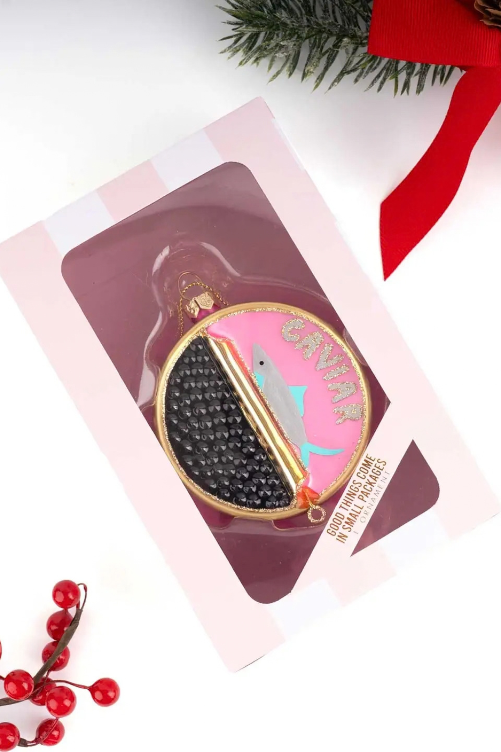 Caviar Tin Glass Christmas Ornament
