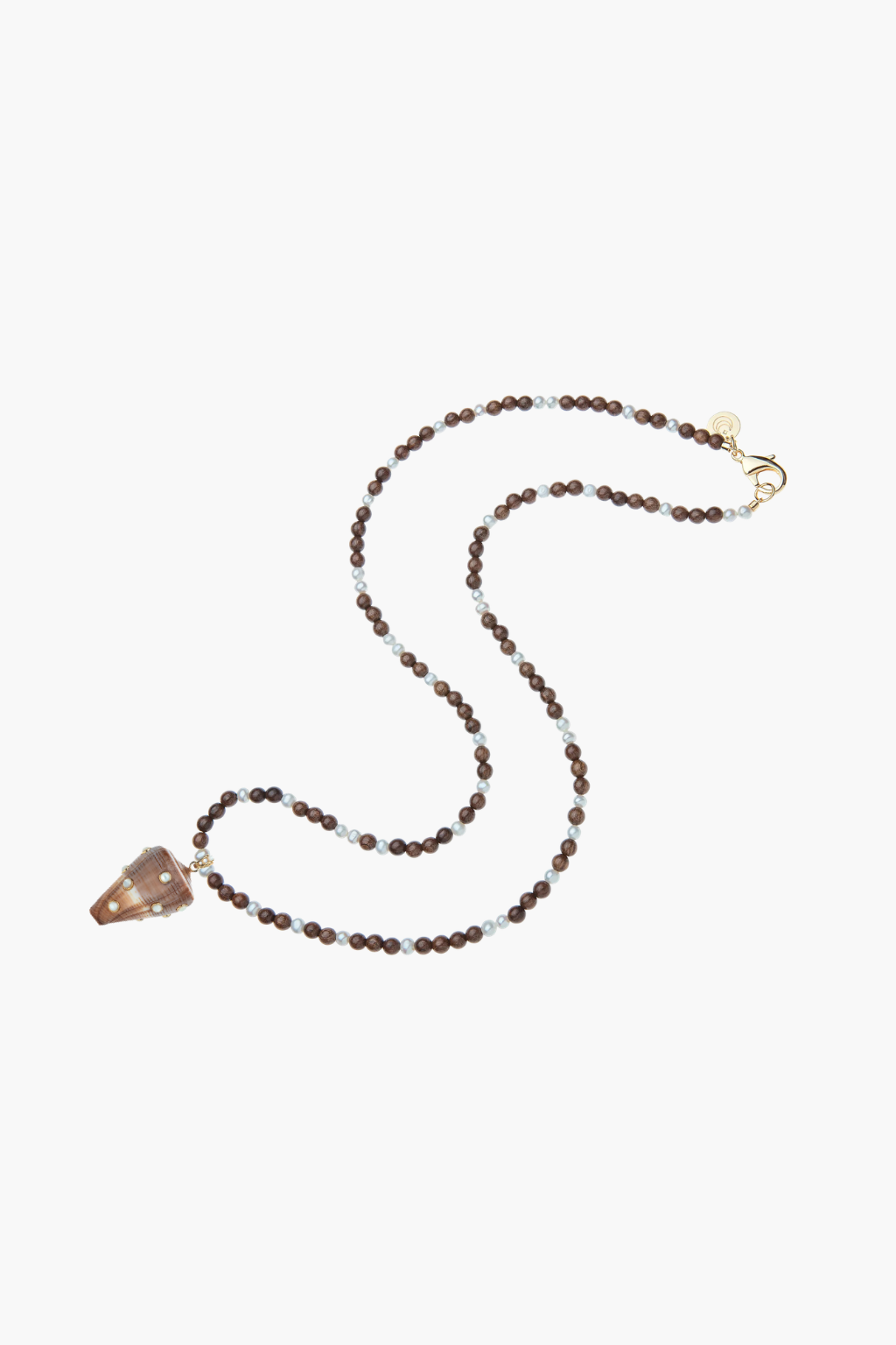 STRONG Decked Out Shell Pendant with Wood and Pearl Double Wrap Necklace