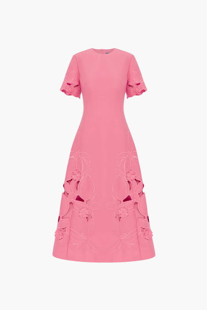 Caroline Applique Short Sleeve Midi Dress