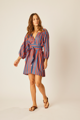 Cotton Stripe Alex Short Dress with Sash