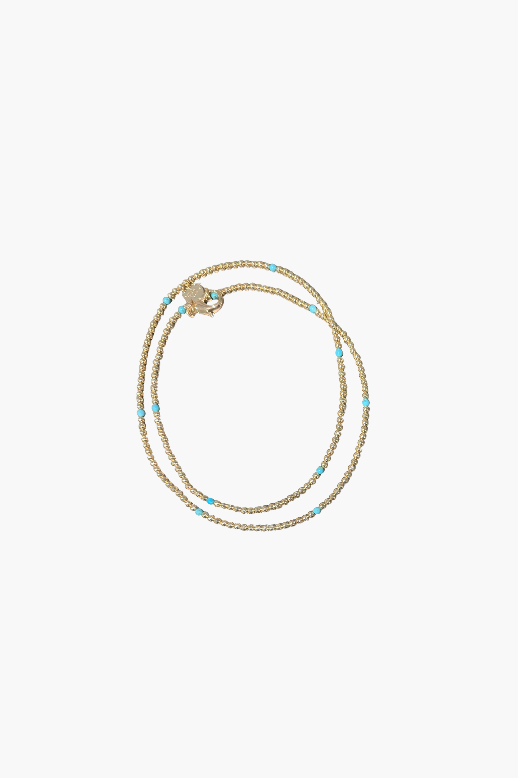 Gold Bead and Turquoise Double Wrap Necklace