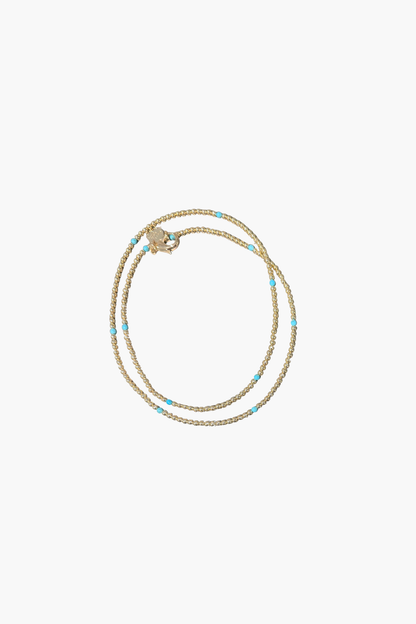 Gold Bead and Turquoise Double Wrap Necklace