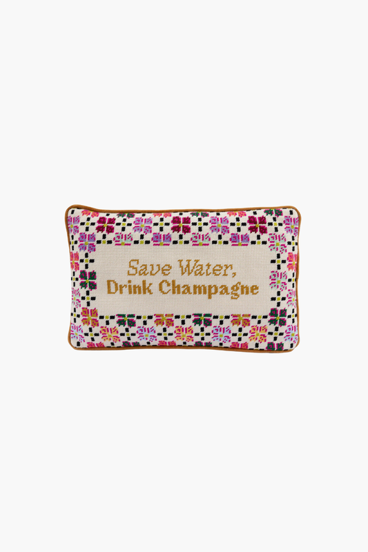 Drink Champagne Needlepoint Pillow