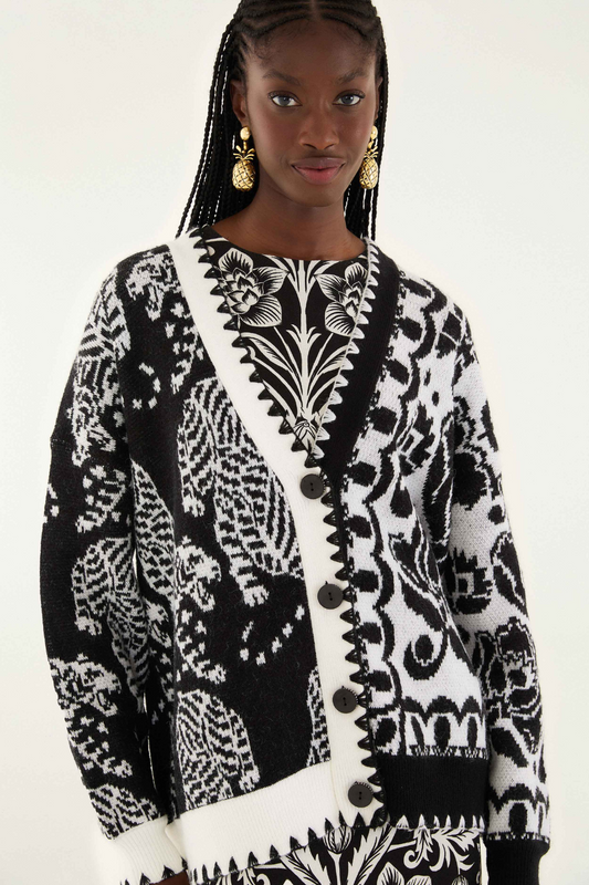 Striped Tigers Mixed Print Cardigan