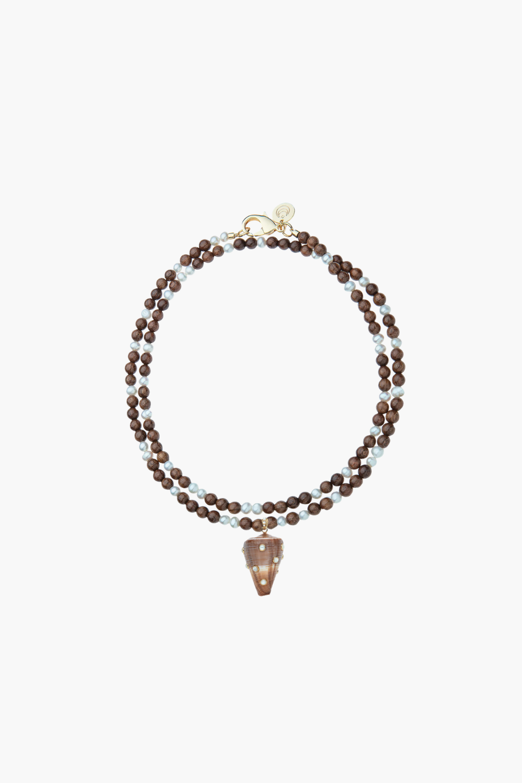 STRONG Decked Out Shell Pendant with Wood and Pearl Double Wrap Necklace