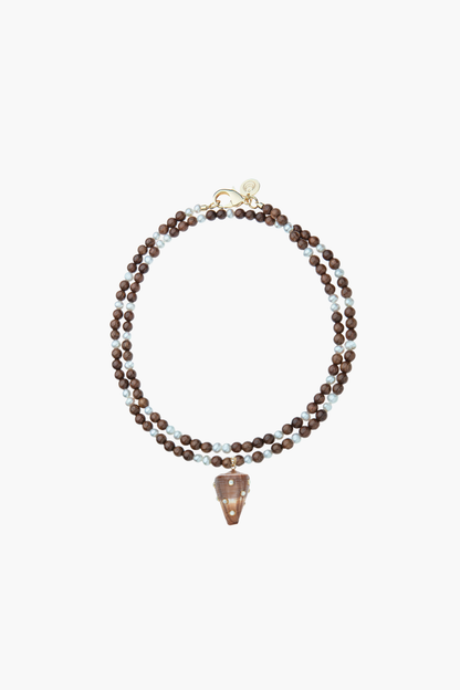 STRONG Decked Out Shell Pendant with Wood and Pearl Double Wrap Necklace