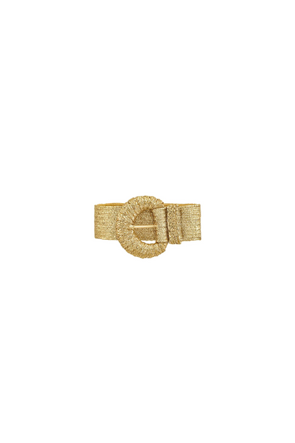 Metallic Wrapped Halfmoon Buckle Raffia Belt