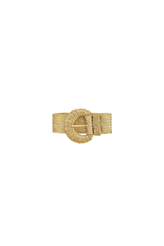 Metallic Wrapped Halfmoon Buckle Raffia Belt