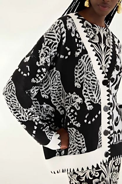 Striped Tigers Mixed Print Cardigan