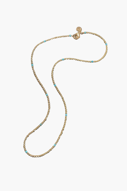 Gold Bead and Turquoise Double Wrap Necklace