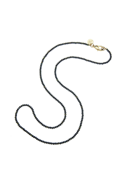 Double Wrap Diamond Cut Beaded Necklace in Black Agate