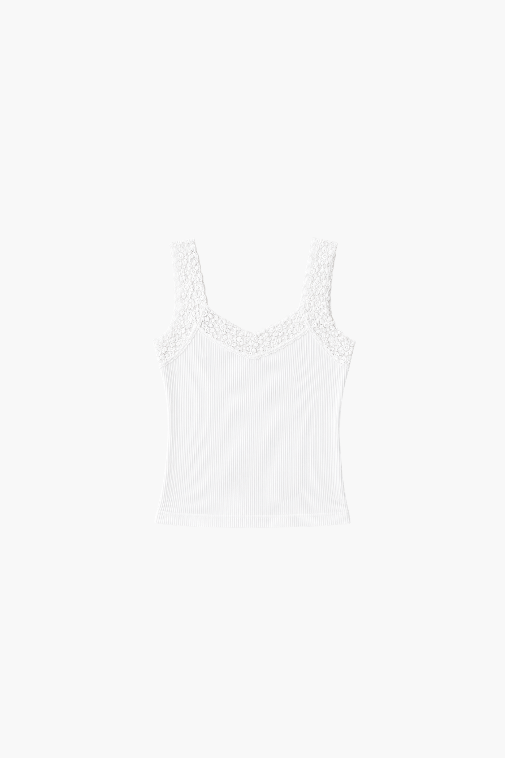 Seamless Ribbed Tank Top with Lace Trim