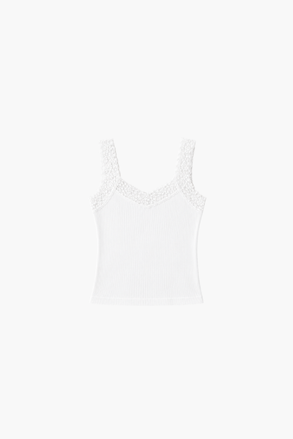 Seamless Ribbed Tank Top with Lace Trim