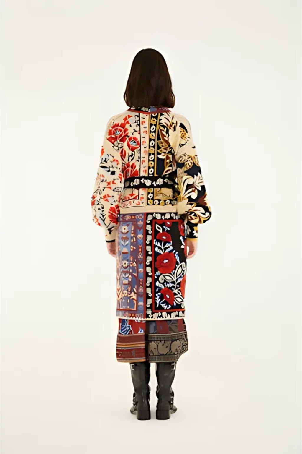 Flower Print Patchwork Midi Cardigan