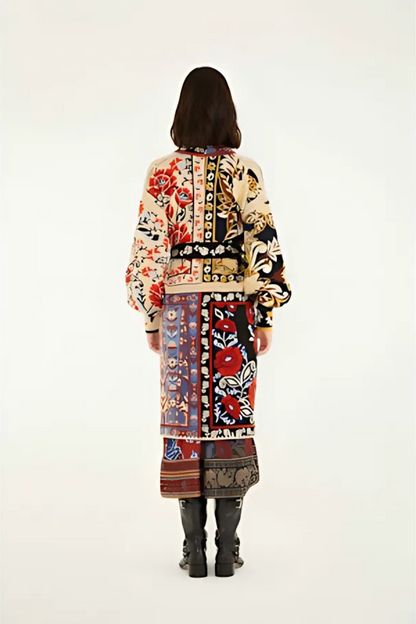 Flower Print Patchwork Midi Cardigan