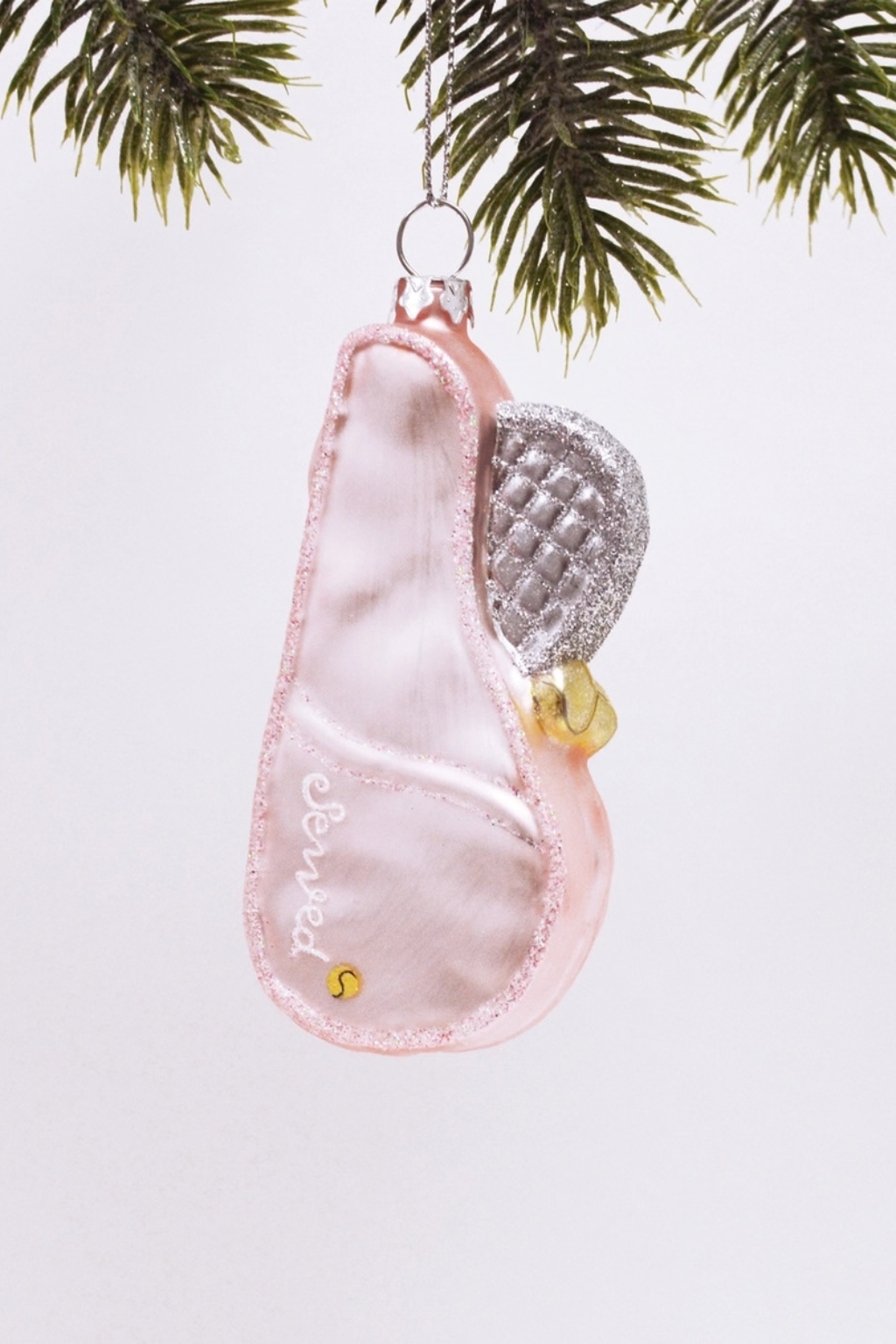 Pink Tennis Bag Glass Christmas Ornament