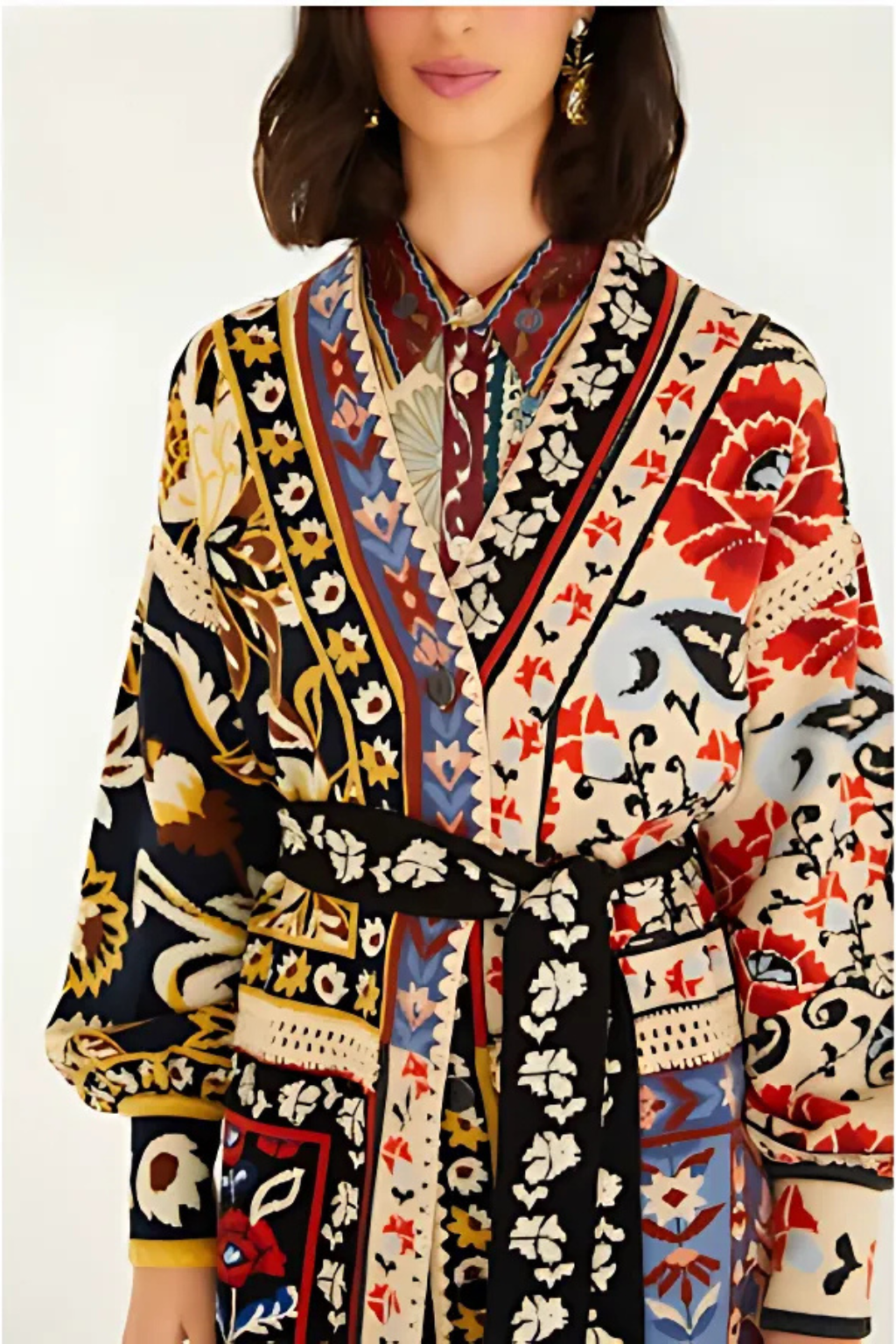 Flower Print Patchwork Midi Cardigan