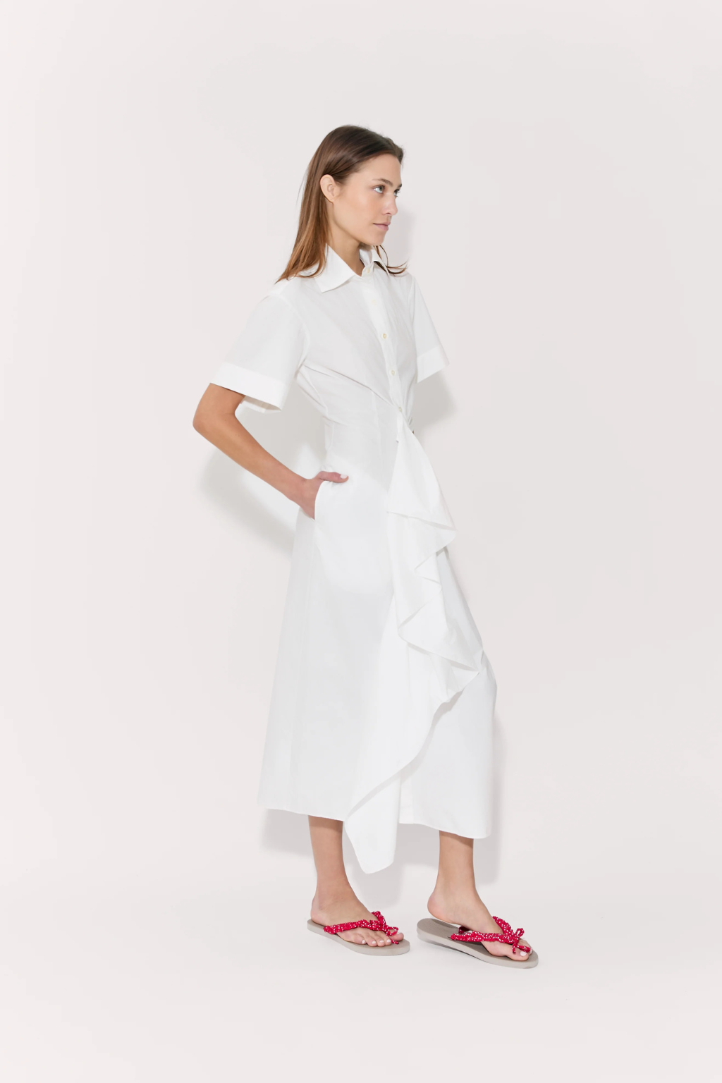 Gathered Ruffle Shirt Dress