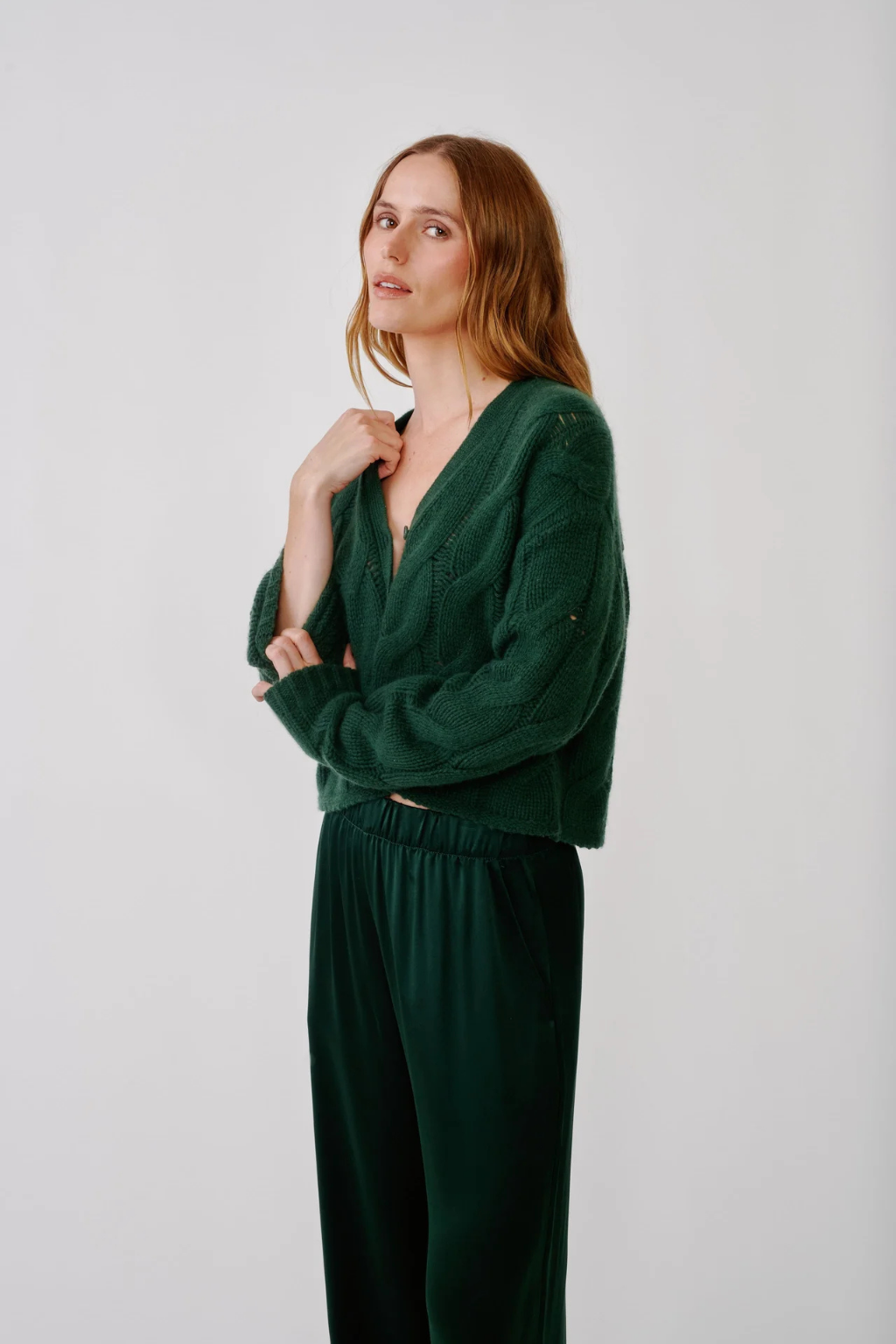 Jolie V-Neck Cropped Cable Cardigan