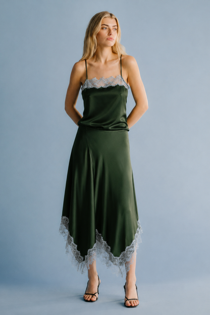 Keri Paneled Bias Silk Skirt w/ Lace