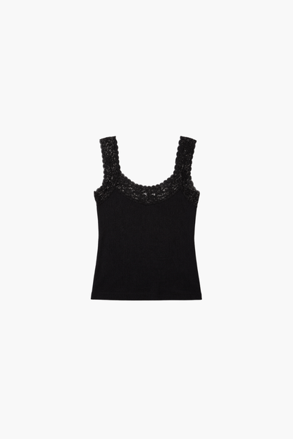 Seamless Ribbed Tank Top with Lace Trim