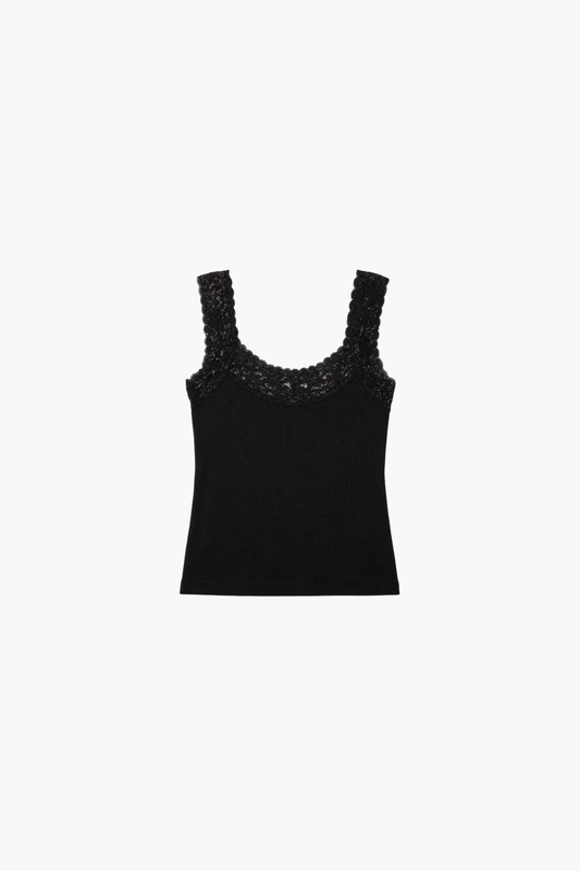 Seamless Ribbed Tank Top with Lace Trim