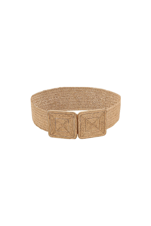 Stretch Raffia Square Buckle Belt