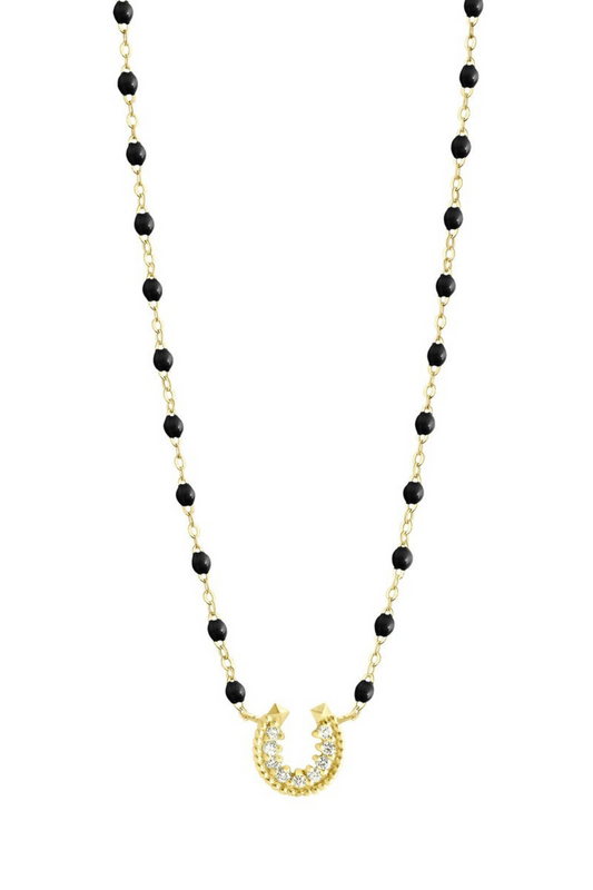 Horseshoe Classic Gigi Yellow Gold Diamond 16.5" Necklace - Black