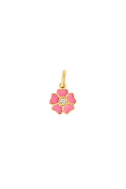 Flower Resin Yellow Gold Diamond Pendant - Pink